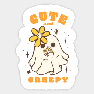 Retro Ghost with Flower - Floral Ghost Kawaii Cartoon Doodle - Unique Tee for Ghost Lovers Sticker